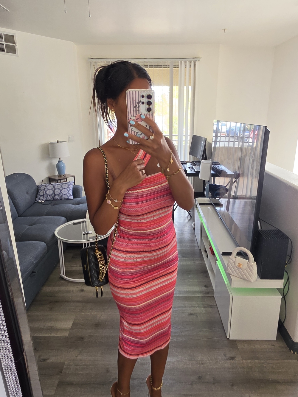 Women's Pink Striped One-Shoulder Bodycon Dress - Picture 11 of 17